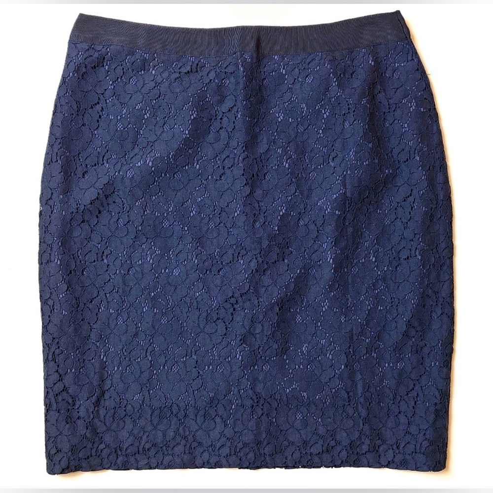 J.Crew "The Pencil Skirt" Navy Lace Overlay Size 4